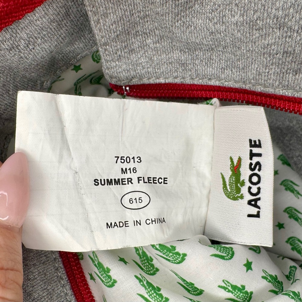 Y2K Lacoste Tote Bag Gray Sweatshirt Red Striped Velvet Crocodile Logo - Picture 11 of 13
